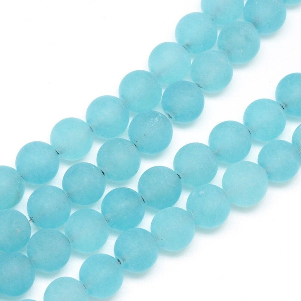 8-9MM Frosted Aquamarine Blue‎ Jade Beads-ONE Gemstone Bead Strand-Crafts NWT